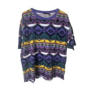 WESC Shirt Mens Extra Large Multicolor Aztec‎ Tribal All Over Print Tee Y2K